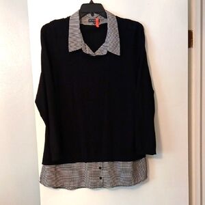 Adrianna Papell Houndstooth Black and White Top Size 2x